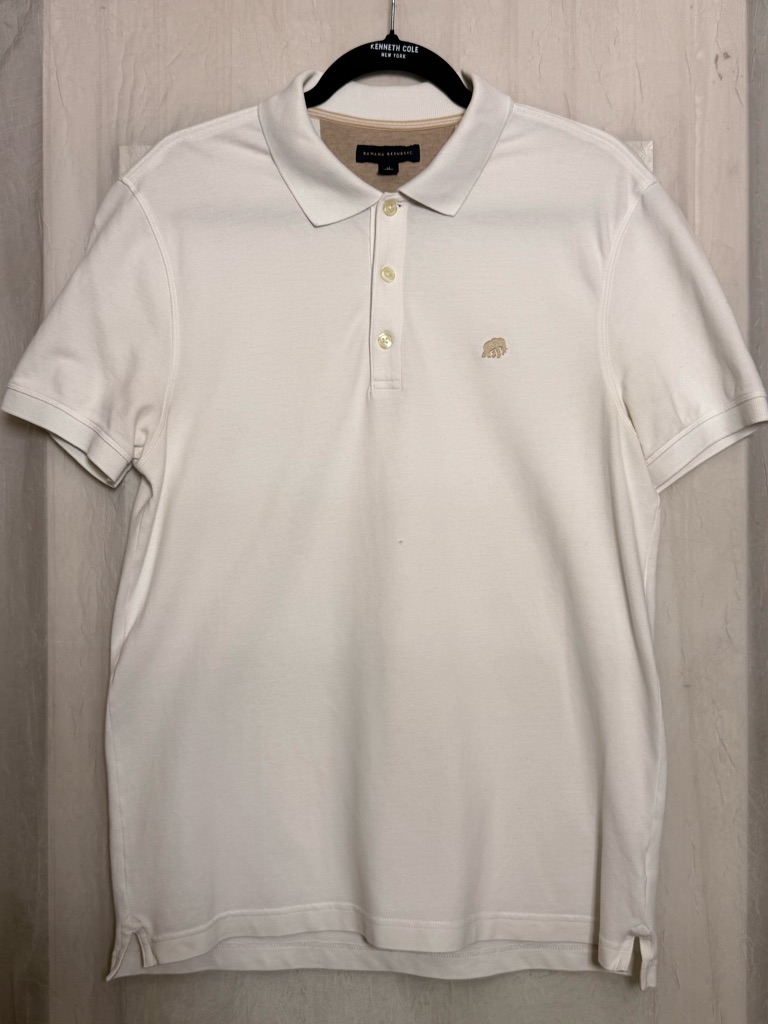 Banana Republic White Polo With Small Tan Embroidered Logo